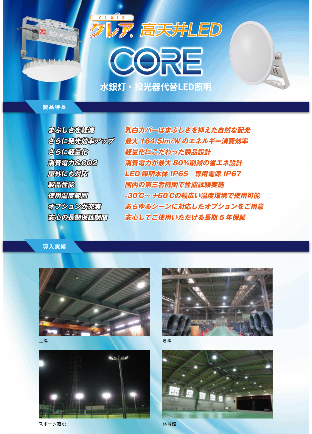 日本製クレアR 高天井シリーズ汎用型   照明と節電